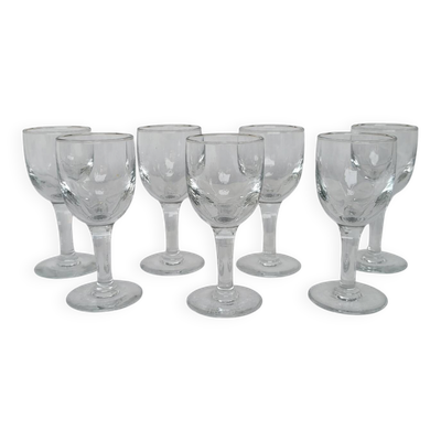 7 verres à pied anciens en verre soufflé – années 1930–1950