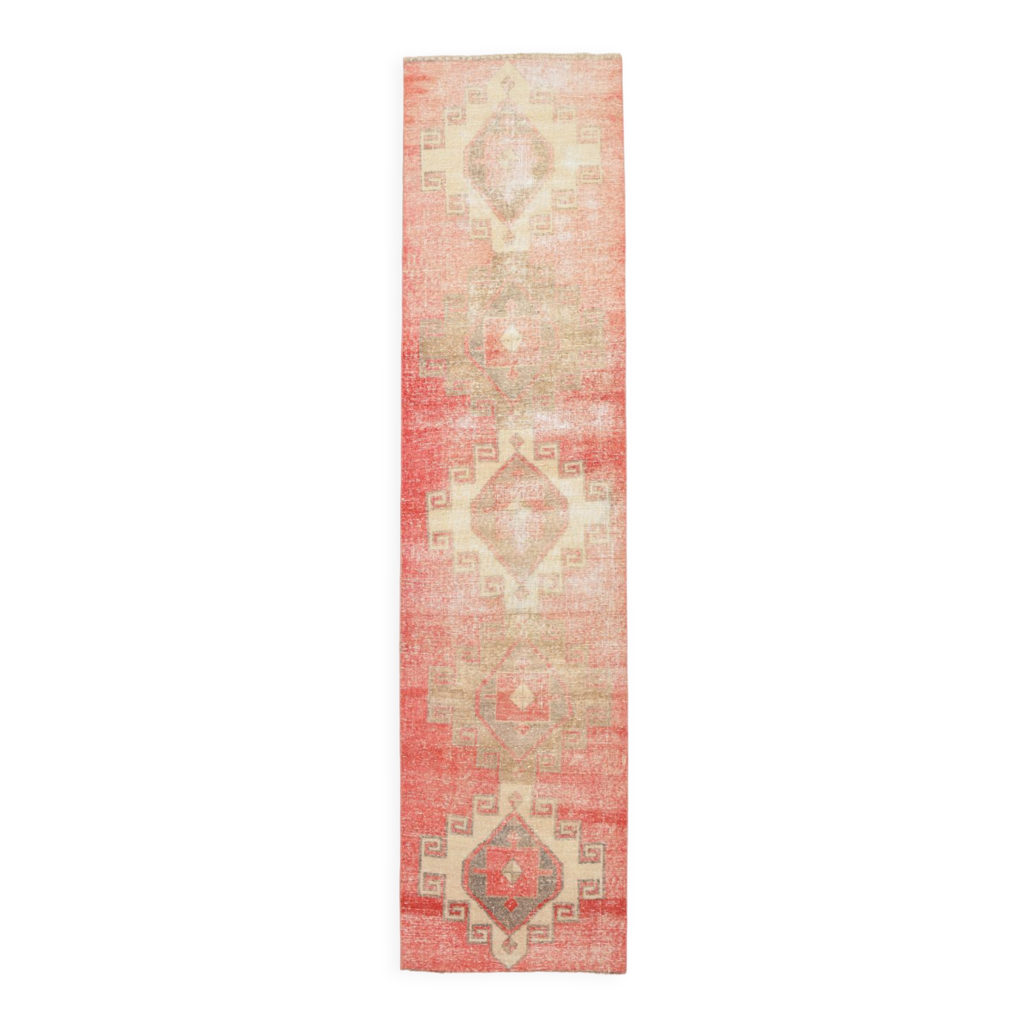 Red & beige vintage runner rug