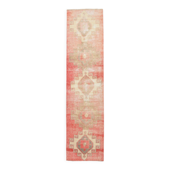 Red & beige vintage runner rug