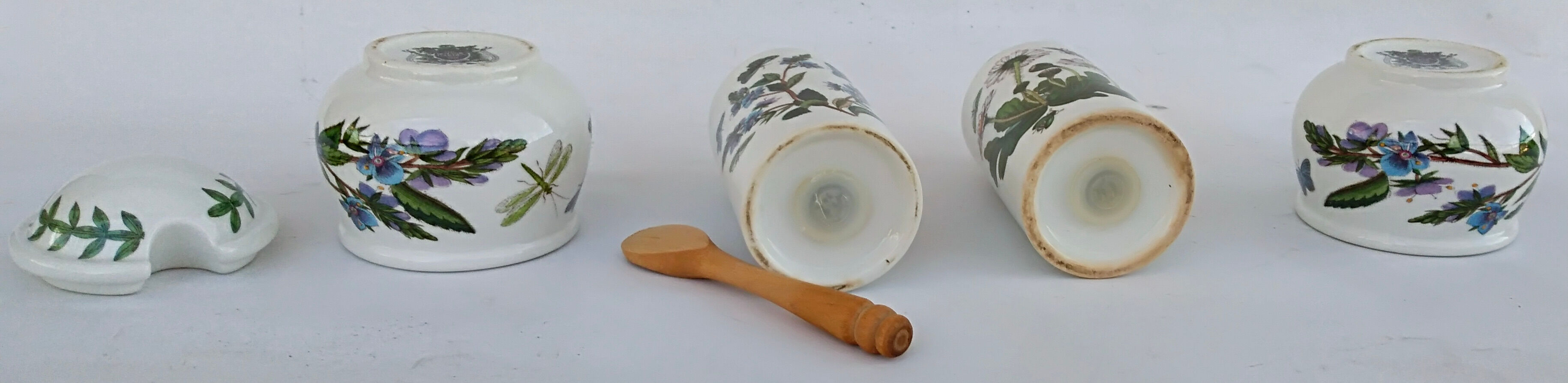set salt pepper mustard, pot faience Portmairion made in England décor Botanic Garden