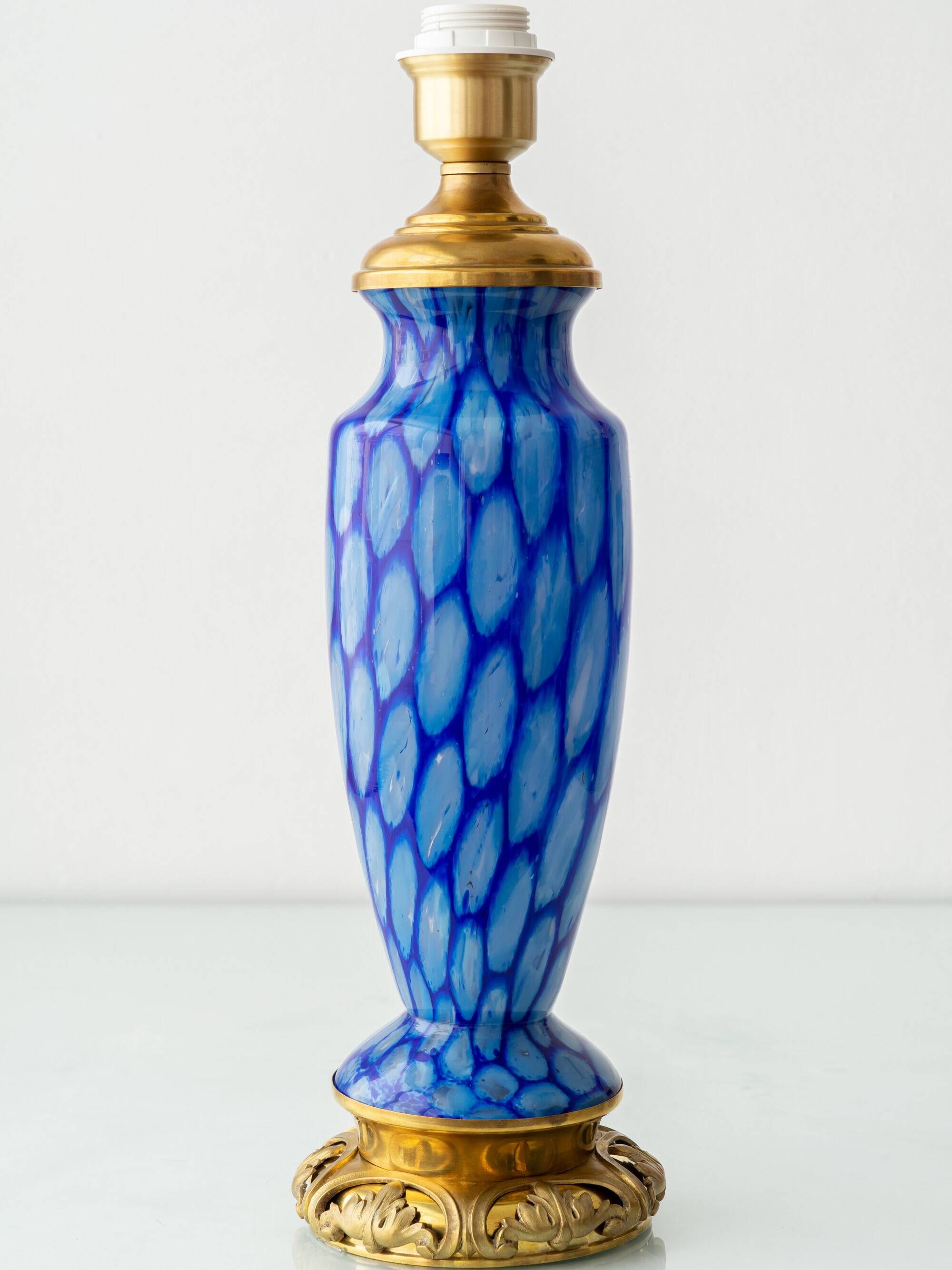 Bohemian Blue Art Glass Table Lamp, Czechoslovakia, circa 1920s