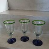 3 stemmed glasses in bubble and blown glass