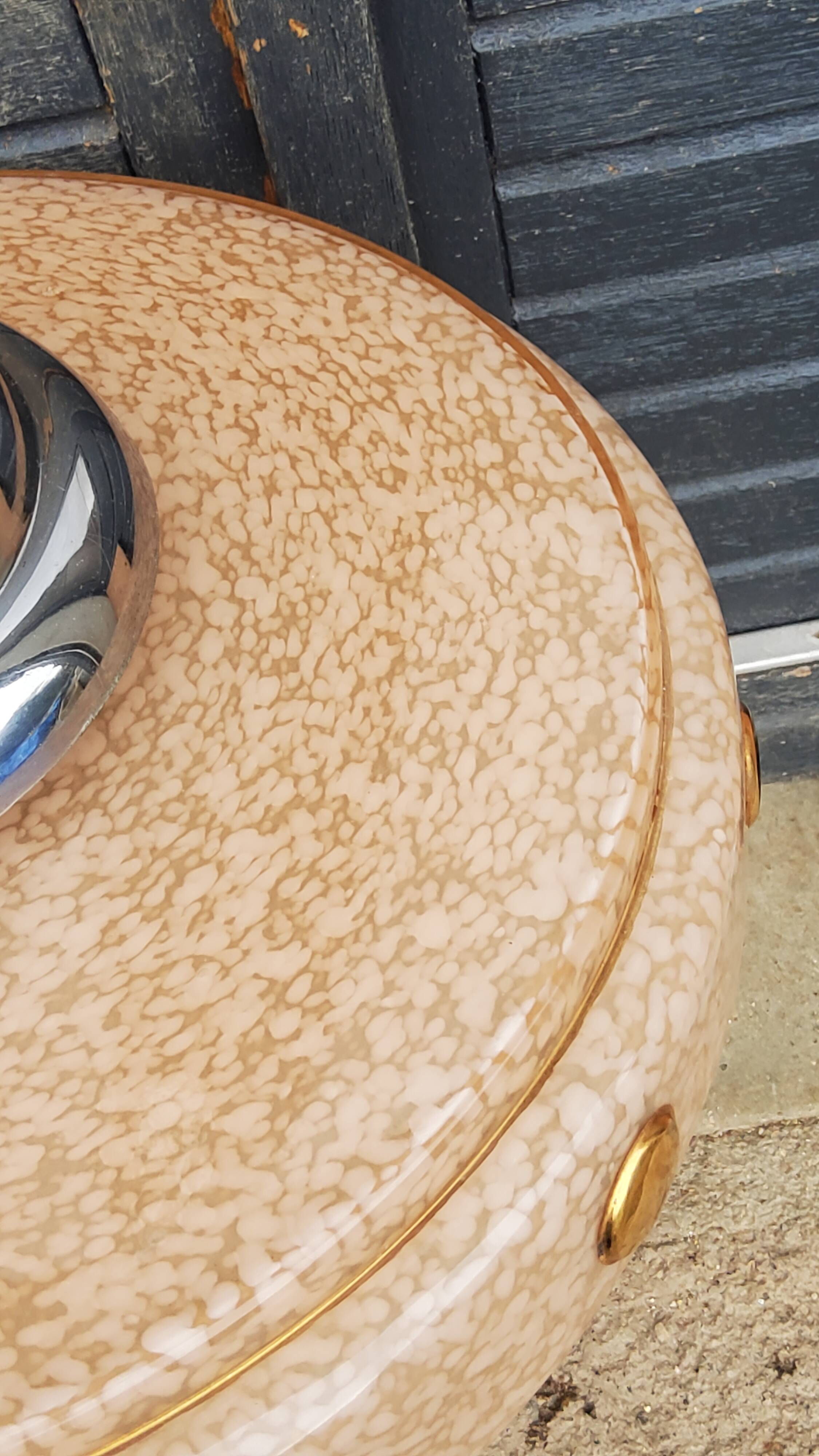 1930s Art Deco chandelier in glass and chromed metal