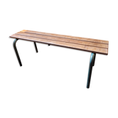 Banc d'école vintage en bois et tubes métalliques