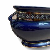 Blue earthenware planter decorated with gold motifs