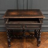 Louis XIII style blackened walnut desk, late 19th century, turned legs, one drawer