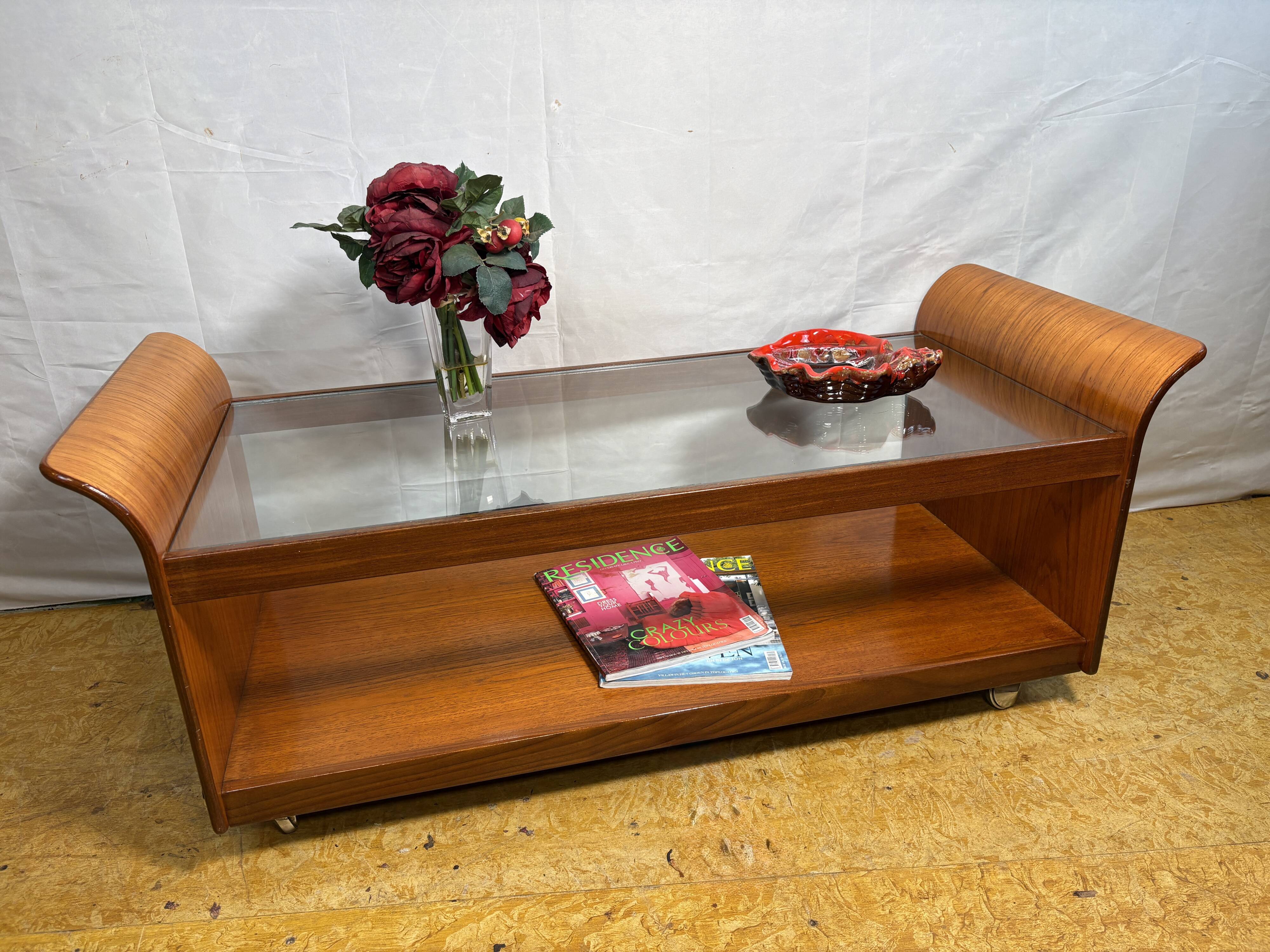 Mid Century Retro Teak & Glass Top Tulip Coffee Table by G-Plan Circa 1960