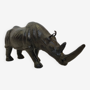 Statue de rhinocéros en papier mâché en cuir vintage