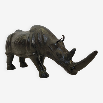 Vintage leather rhino paper mache rhino statue