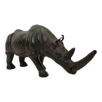 Statue de rhinocéros en papier mâché en cuir vintage