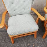 Pair of vintage pastel green fabric armchairs