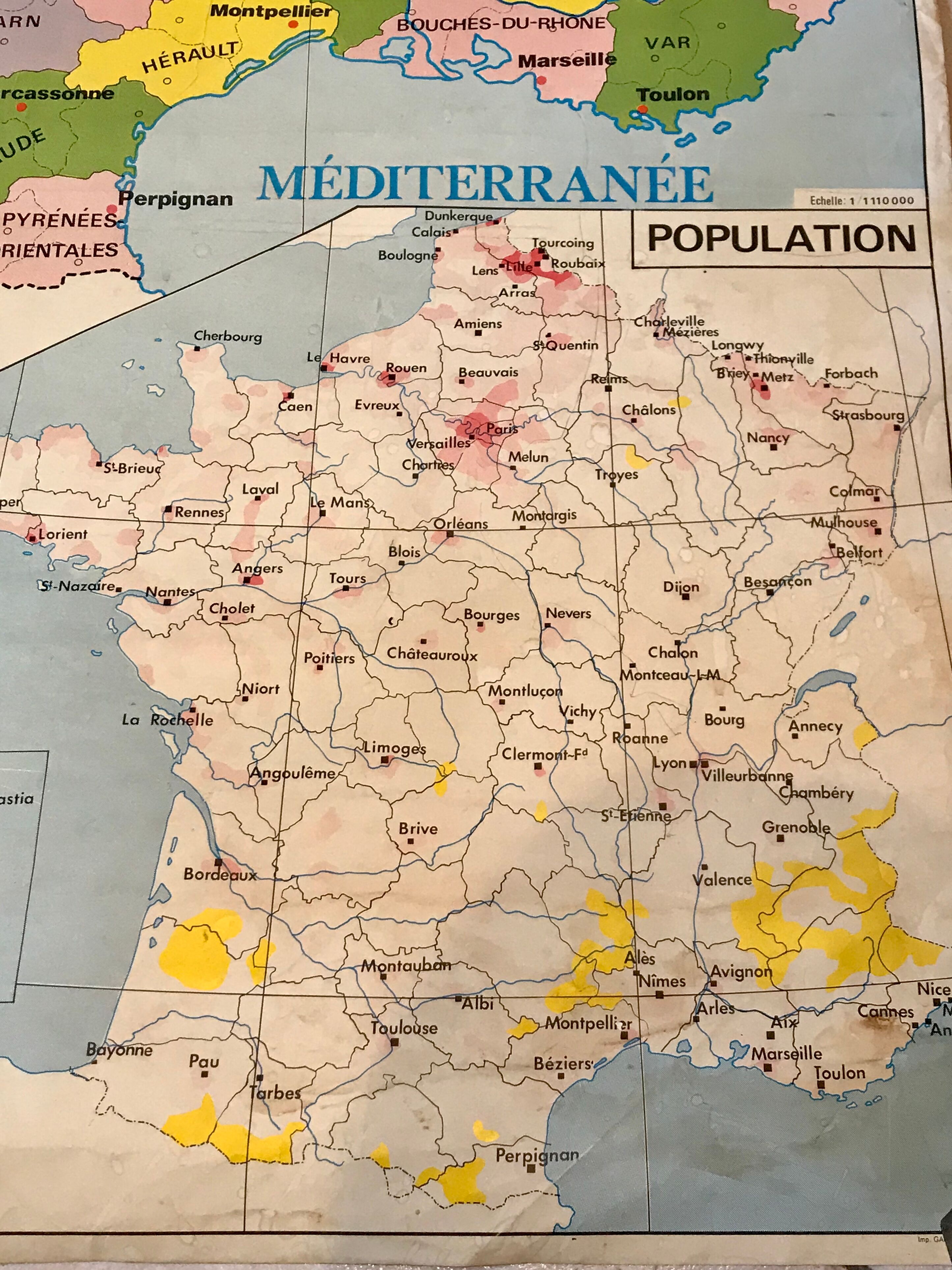School map of france agriculture & livestock and administrative france 50s-60s