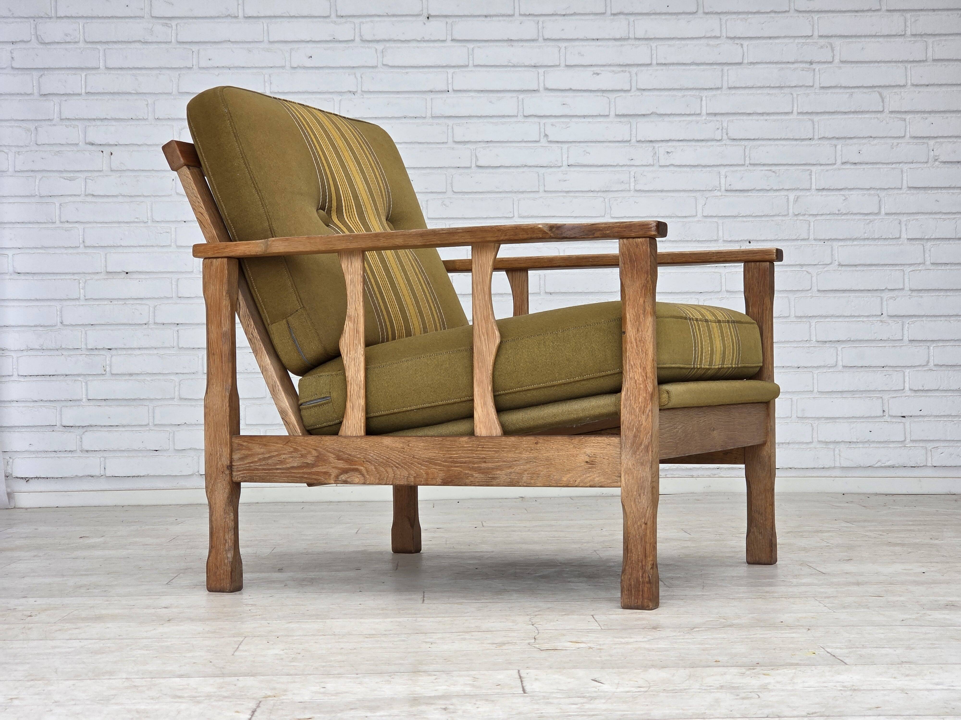 1970s, Danish armchair, furniture wool, solid oak wood.