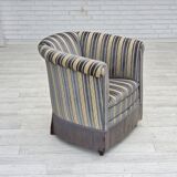 1960s, Danish lounge chair, blue/beige furniture velour, beech wood legs.