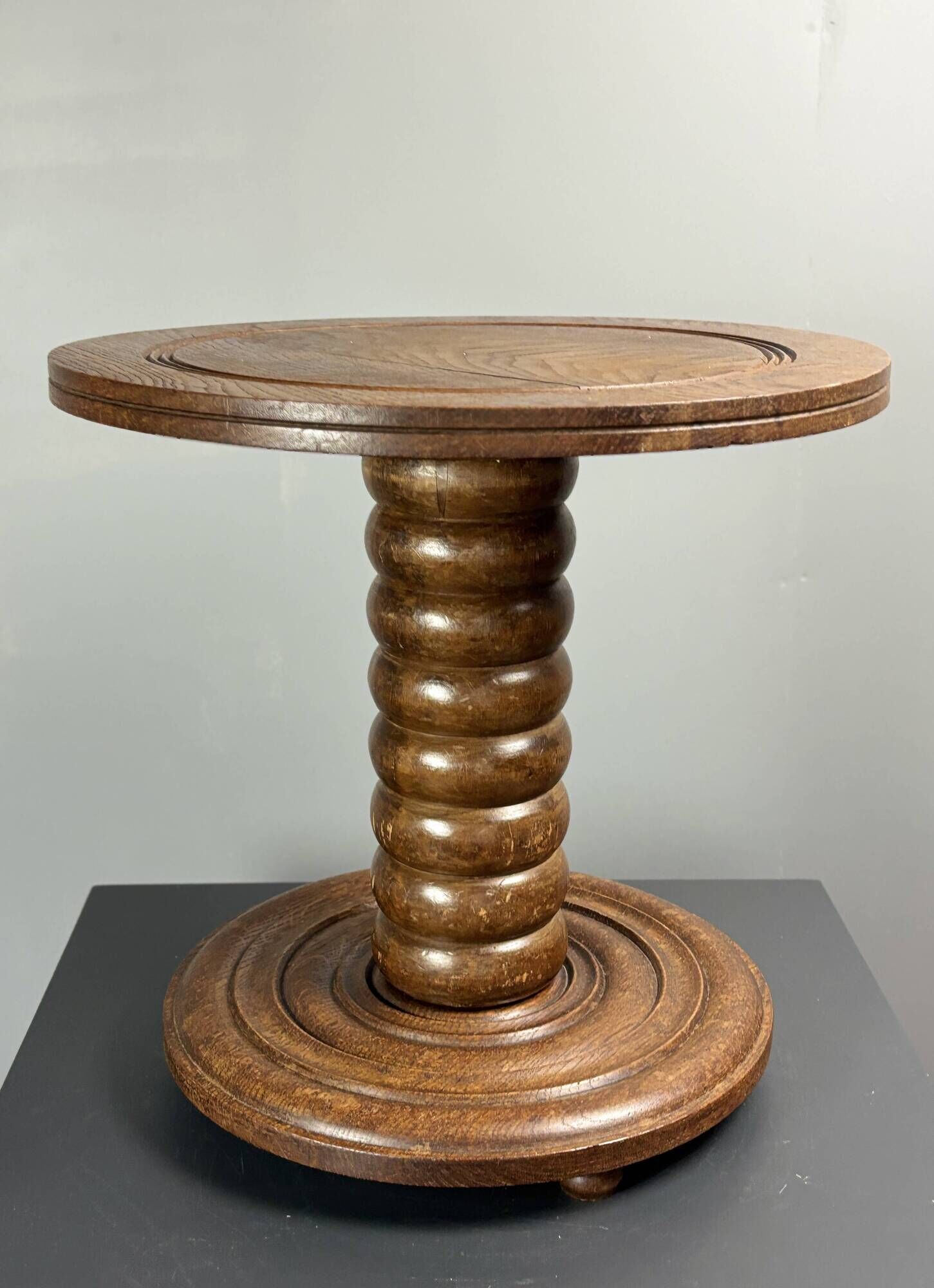 Chunky low wood turned side table in the style of Charles Dudouyt, 1950s