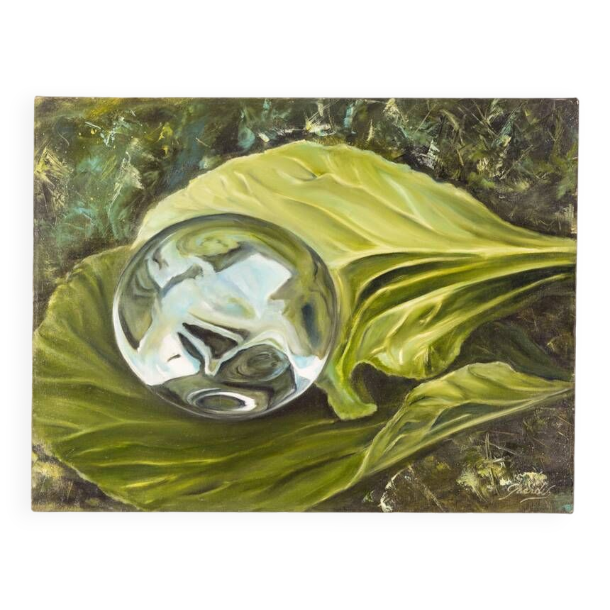 Oil painting on canvas title “palla di vetro” marble series year 2017