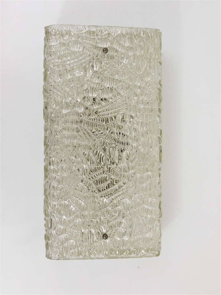 J.T. Kalmar Carré Wall Light and Ceiling Light in Textured Glass Midcentury, Vienna, 1950s