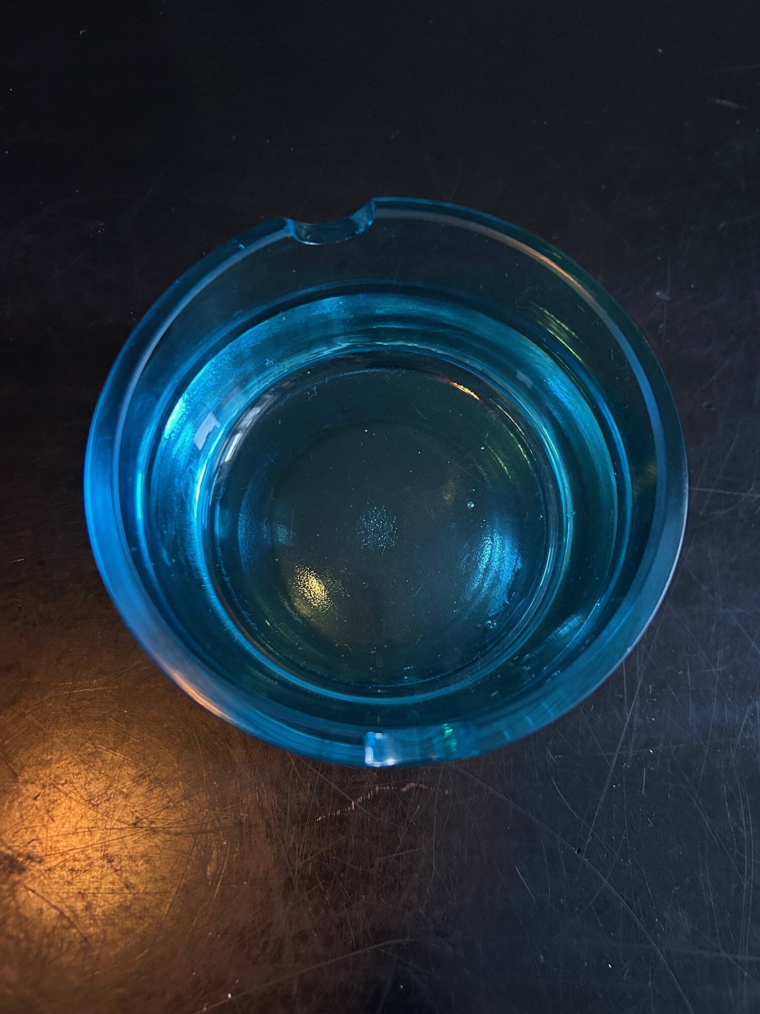 turquoise glass ashtray 1970