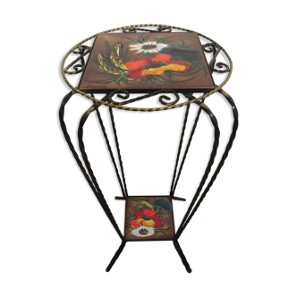 Vallauris wrought iron and ceramic side table