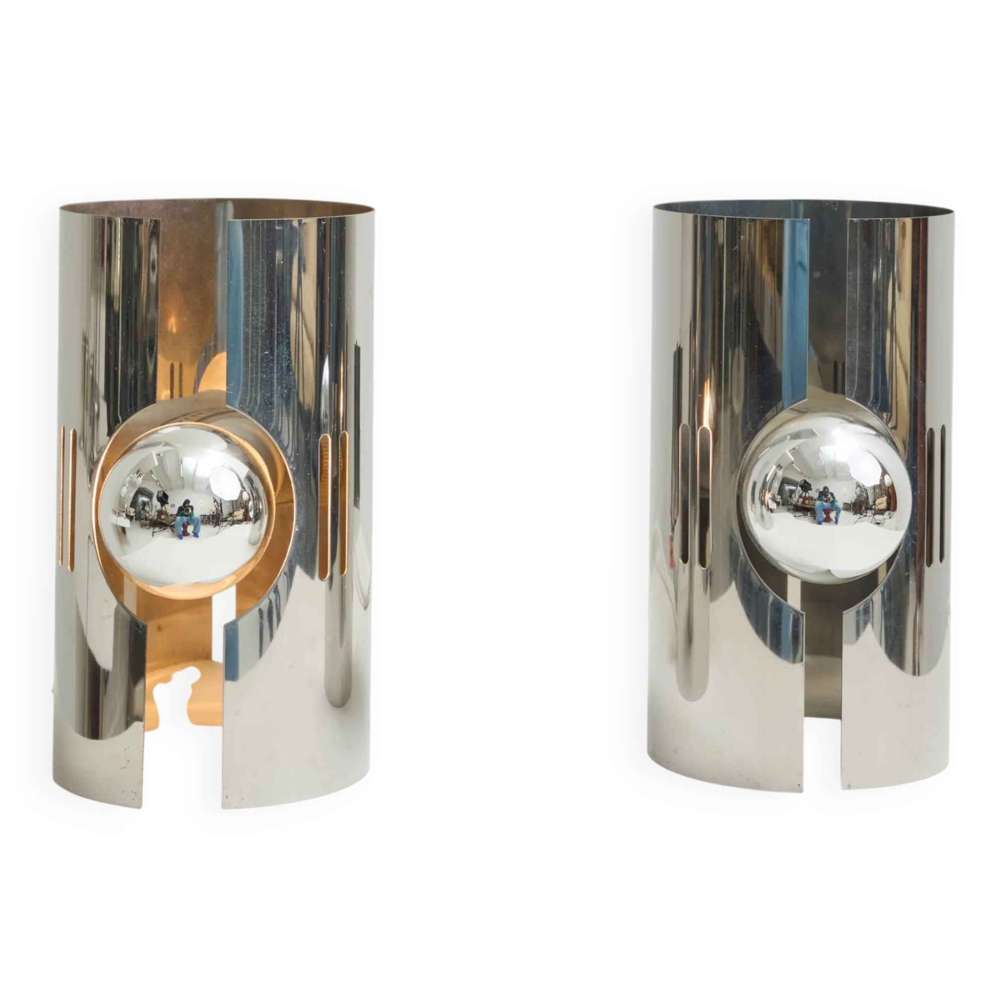 Pair of chrome wall lights with slits, 1970s