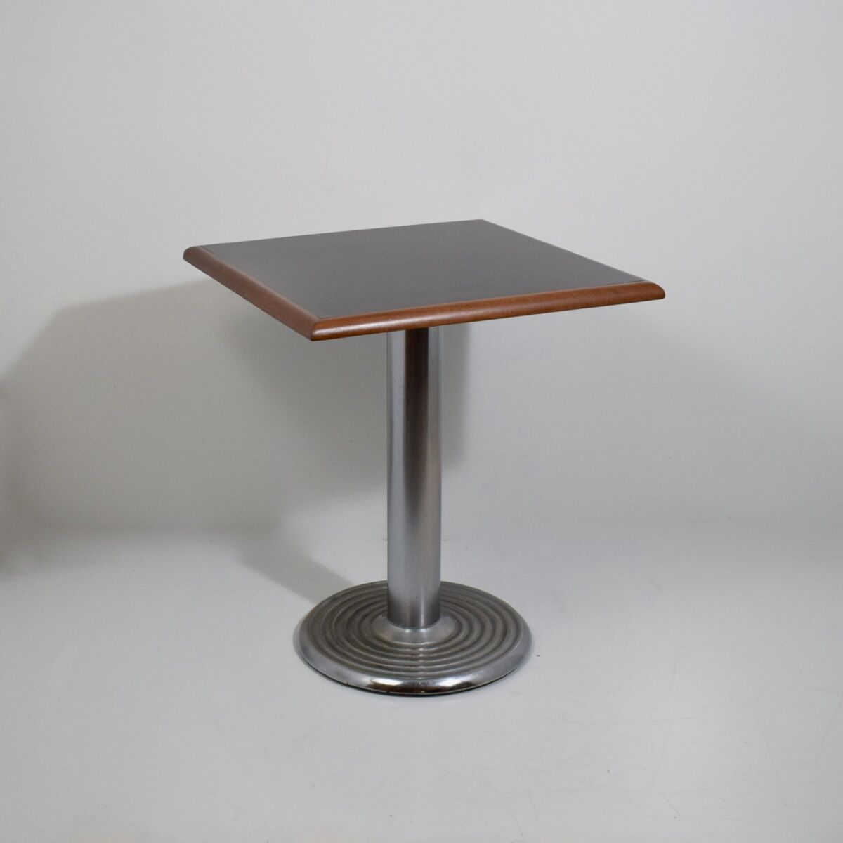 Square bistro dining table, wood, chrome and cast iron
