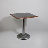 Square bistro dining table, wood, chrome and cast iron