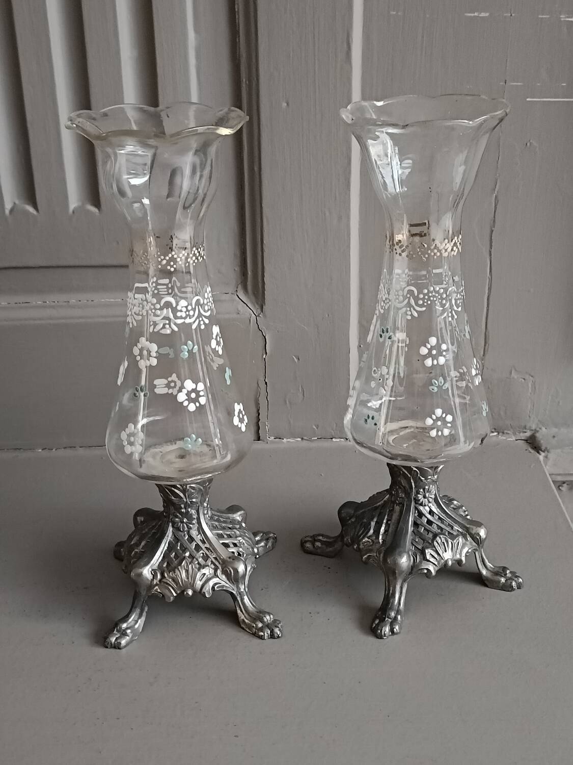 Pair of enameled glass vases