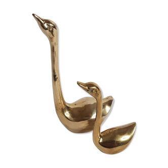 Ensemble de deux cygnes en laiton