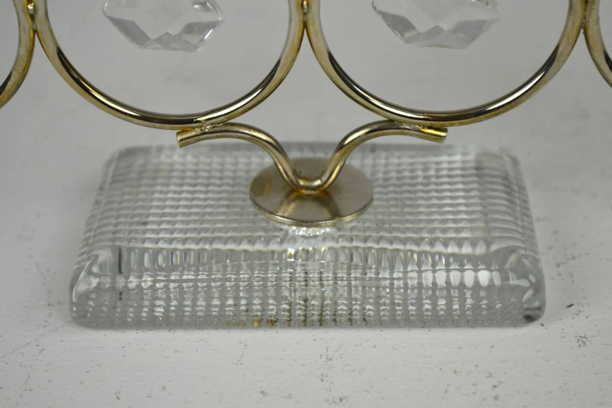 Brass Candelabra with Art Glass Base and Glass Prisms by Gunnar Ander for Ystad-Metall, Sweden, 1950s