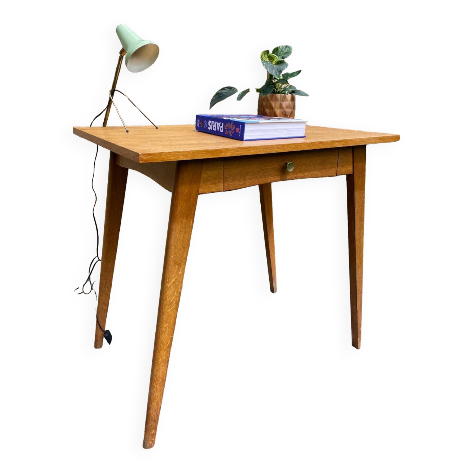 Vintage desk 1950-60 light oak compass legs