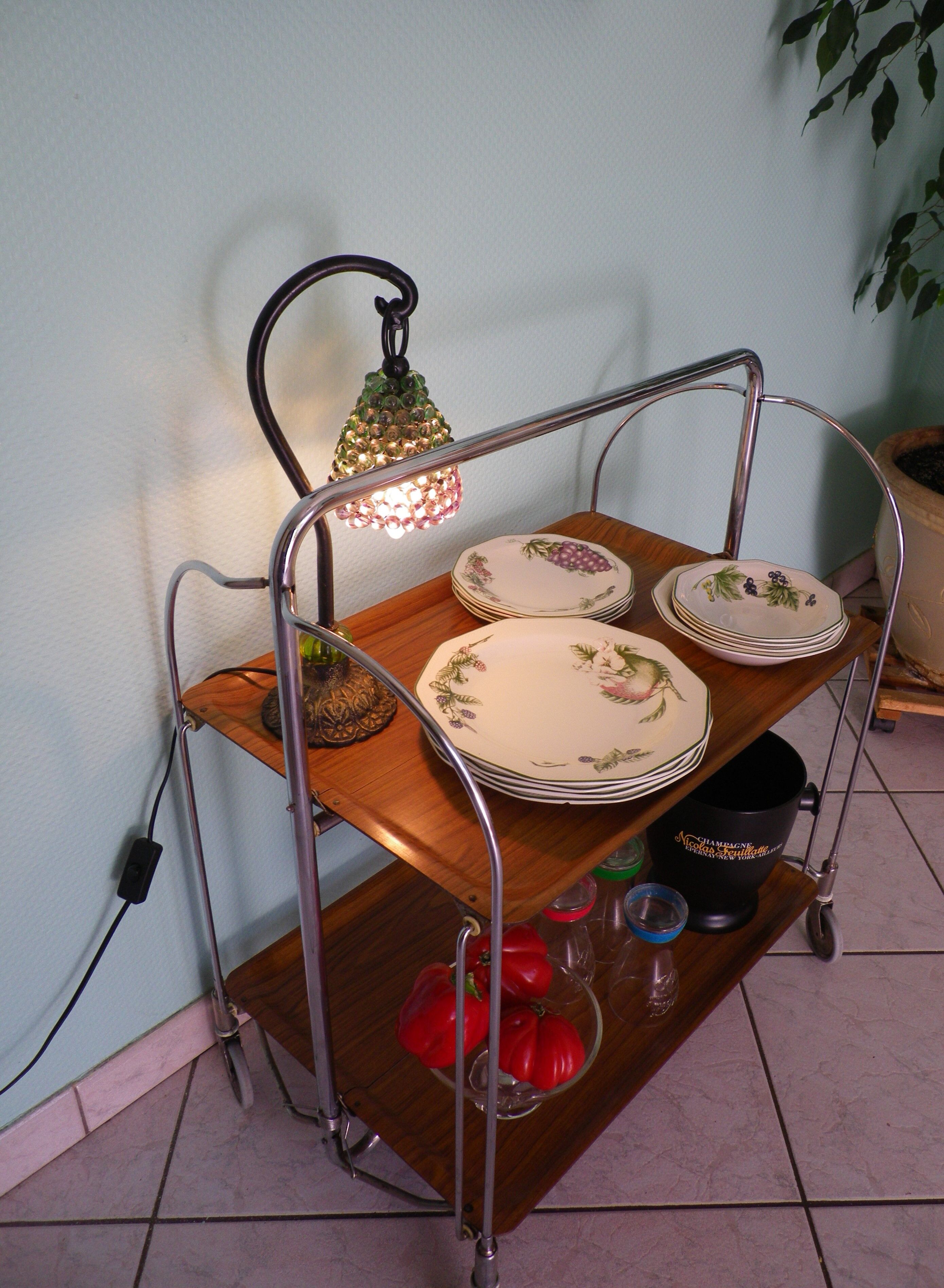 Dessert, extra furniture, folding, on wheels, formica, chrome metal, 60s