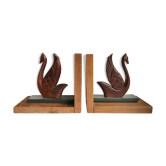Pair of greenhouse books swans in wood and bakelite 50s