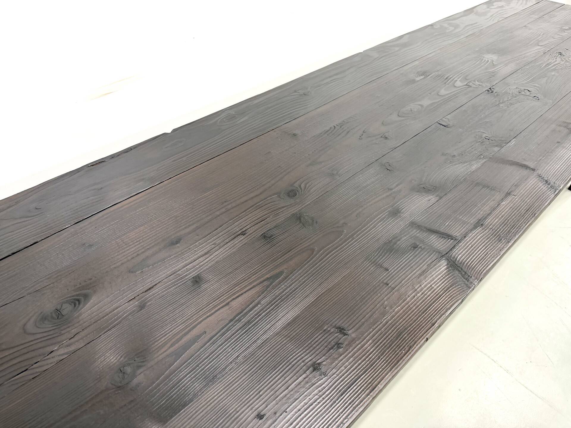 Large 1950s Farm Table in Burnt Wood (Shou Sugi Ban) – L245 cm