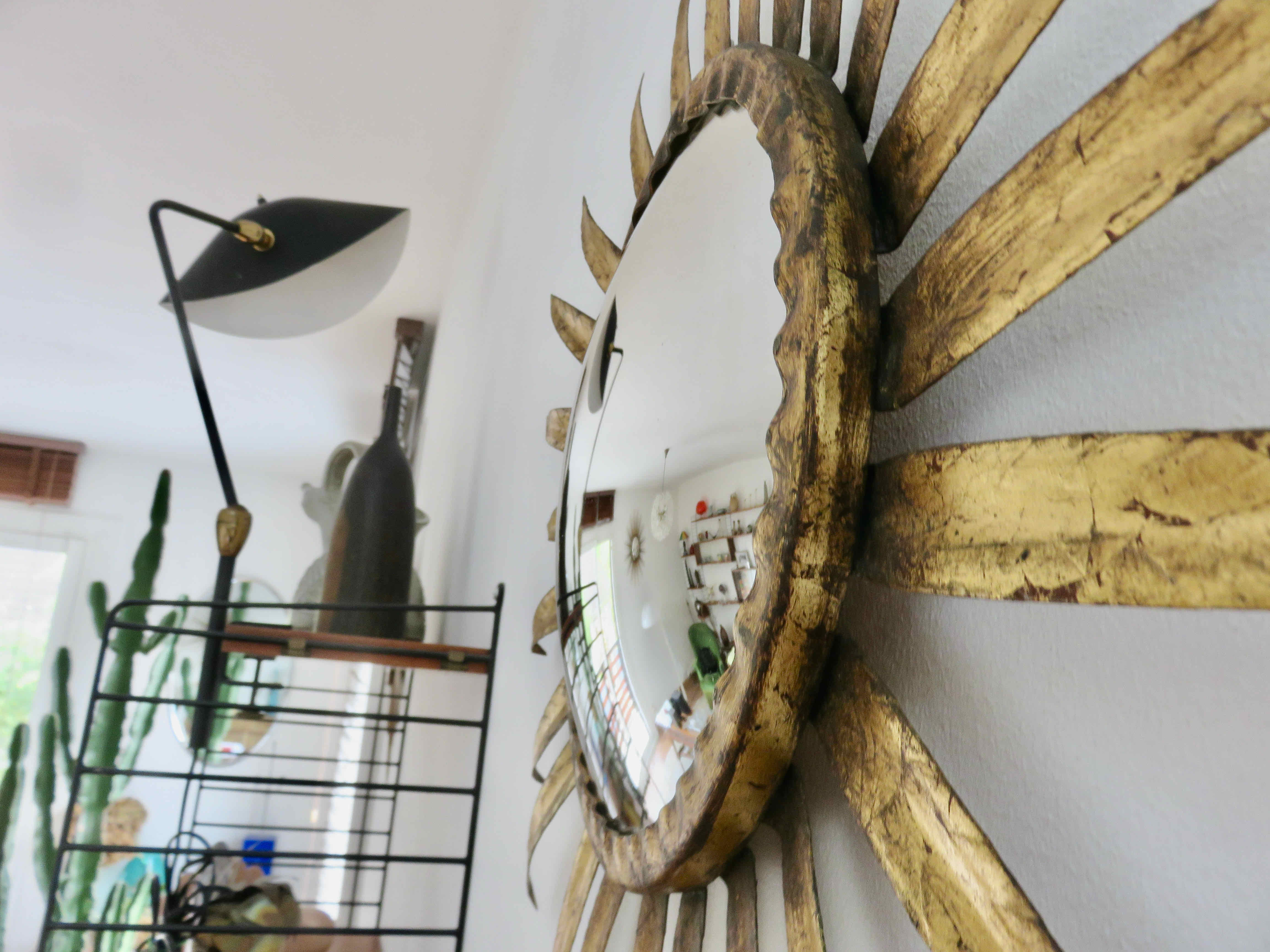 Sun mirror, witch's eye, gilded metal, 70s