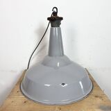 Large Industrial British Grey Enamel Factory Pendant Lamp from Benjamin, 19