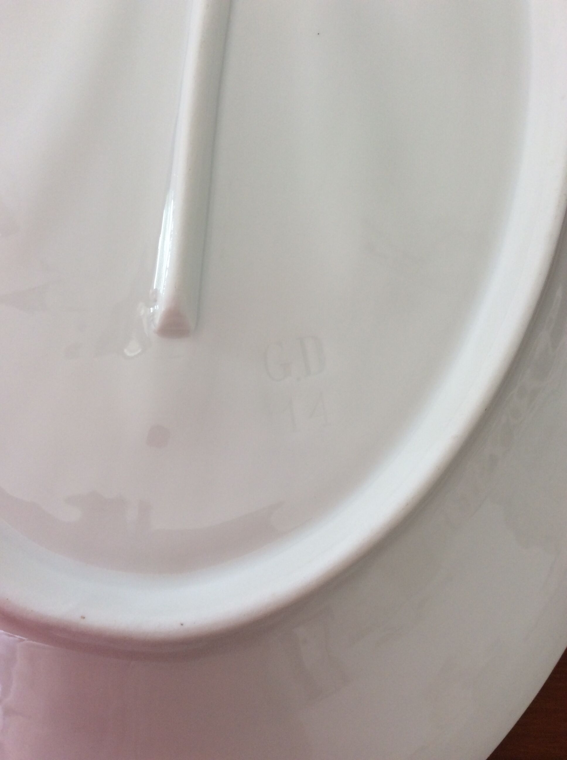 Old meat dish leg GD 14 imprint on base