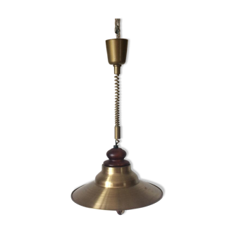 Brass and wood hanging lamp