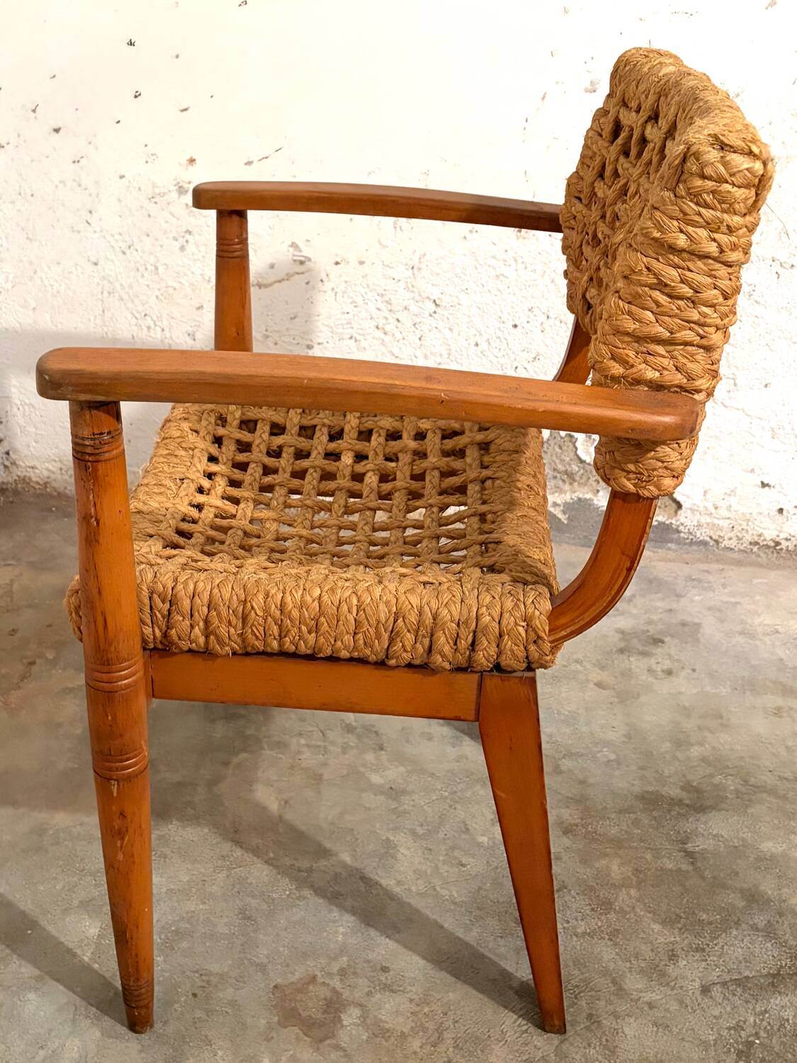 Oak and Rope Arm Chair by Audoux and Minet, Vibo