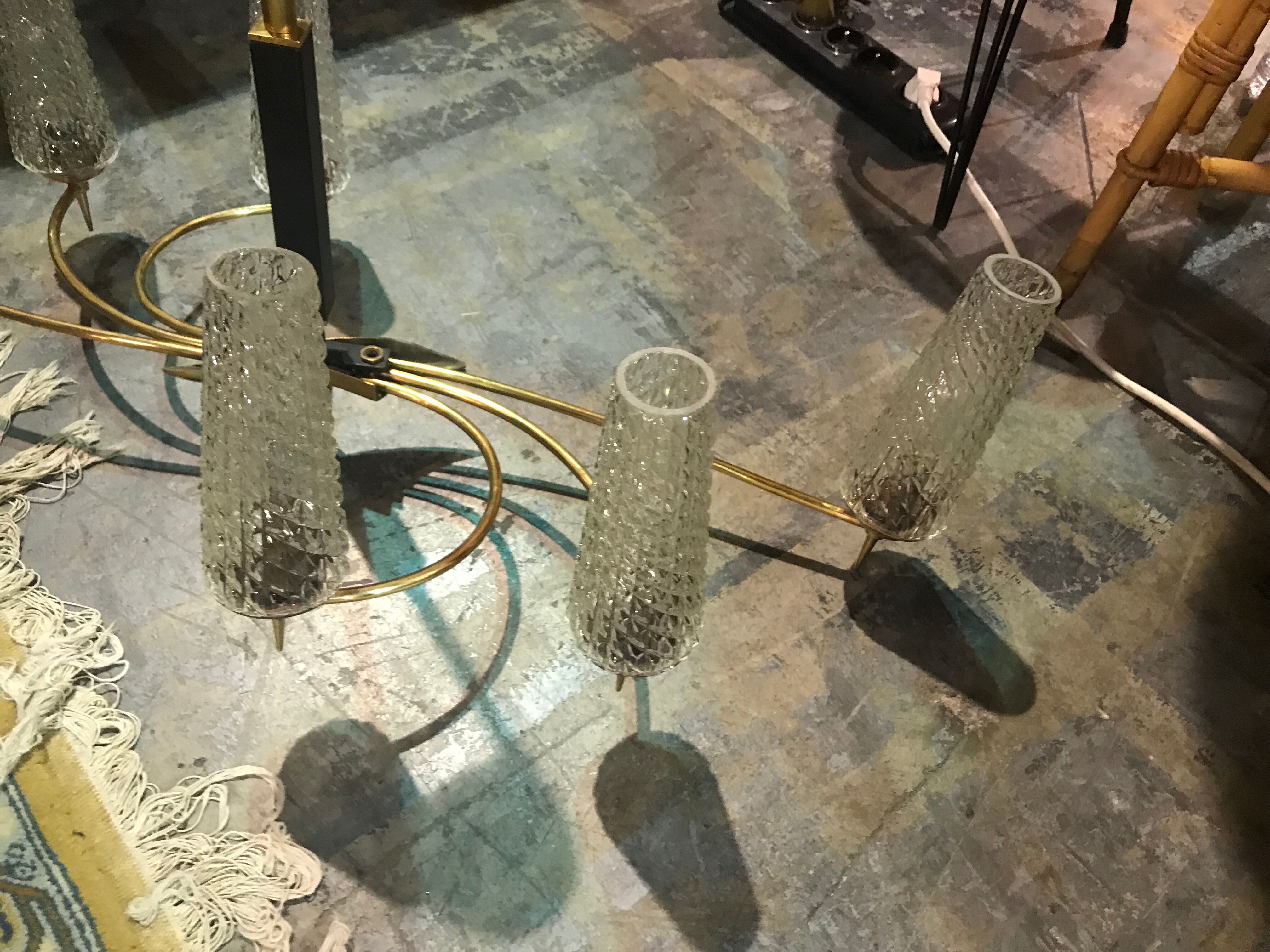 Vintage chandelier in glass and brass 1970