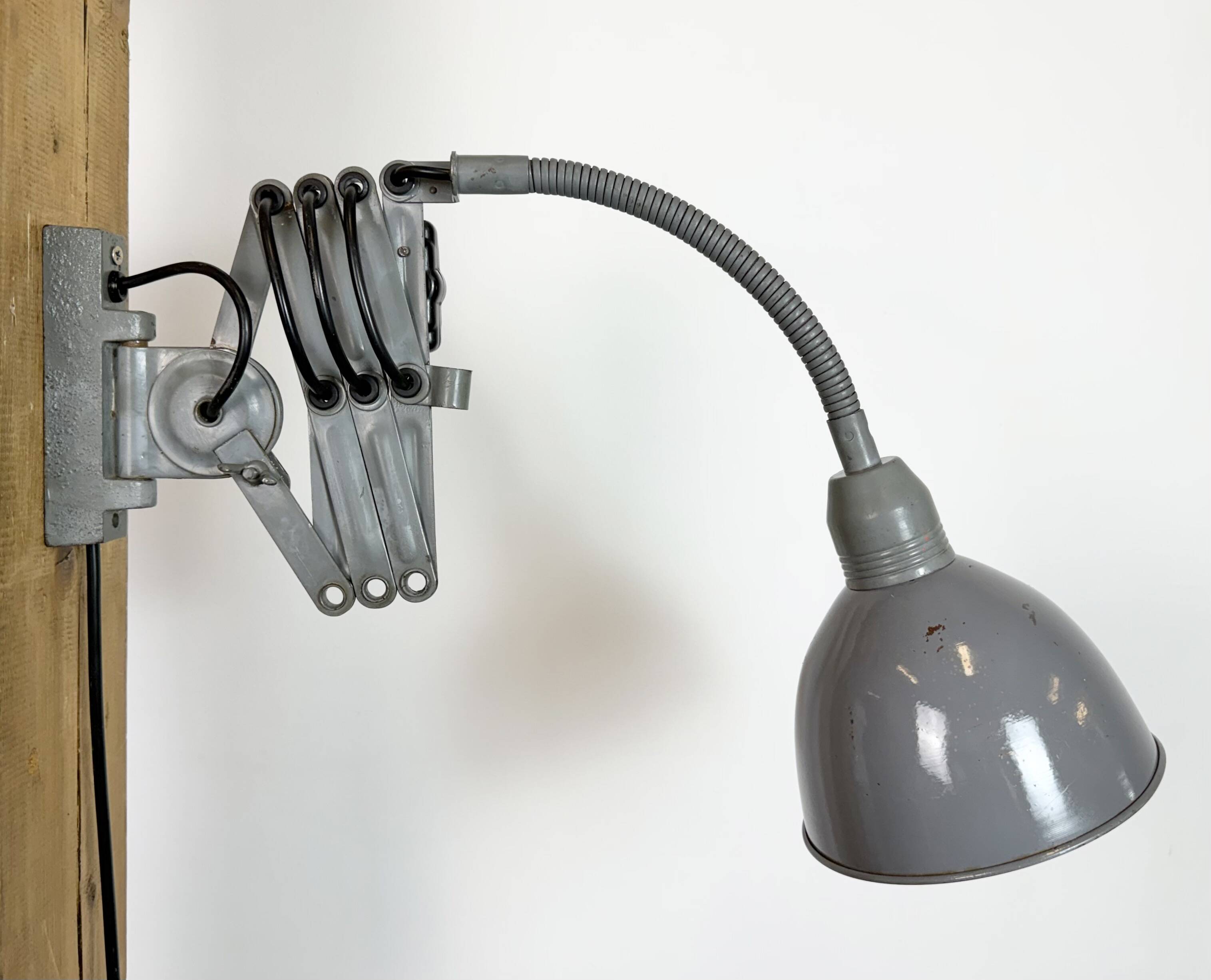 Grey Industrial Gooseneck Scissor Wall Lamp from Elektroinstala, 1960s