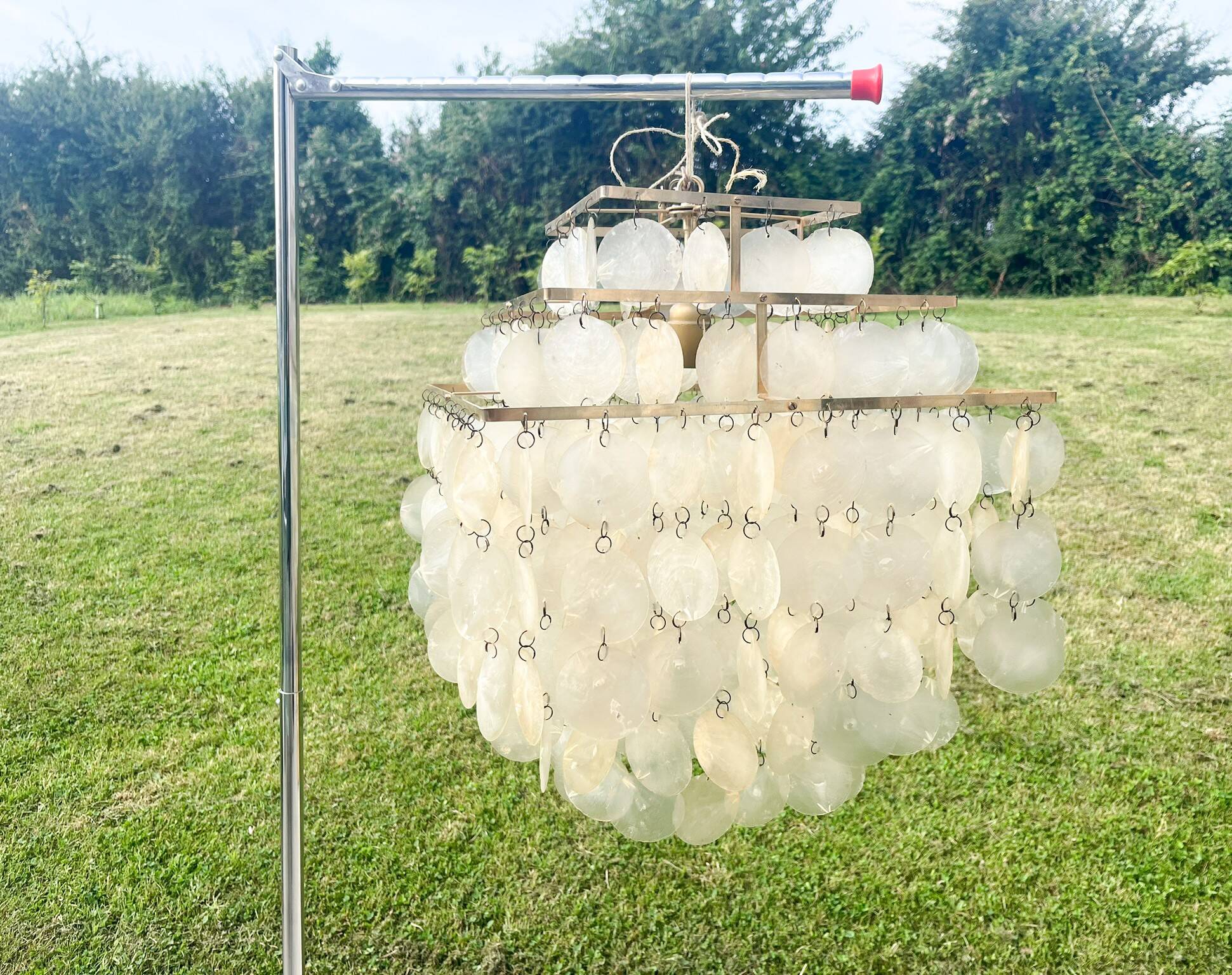Brass and mother-of-pearl pendant lamp from the 70s