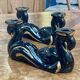 Paire de bougeoirs en céramique de Vallauris noir et or des années 70