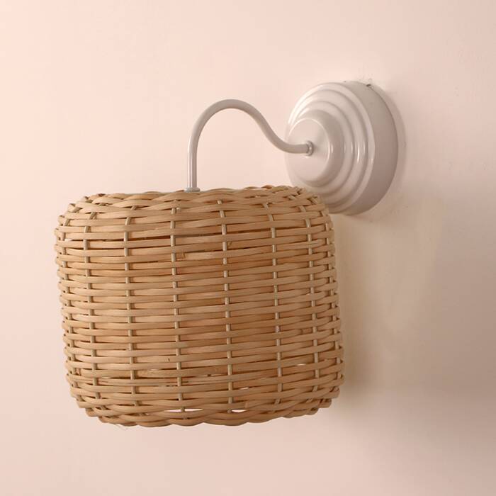 White & Beige Rattan Sconce Lamp 30x25Cm