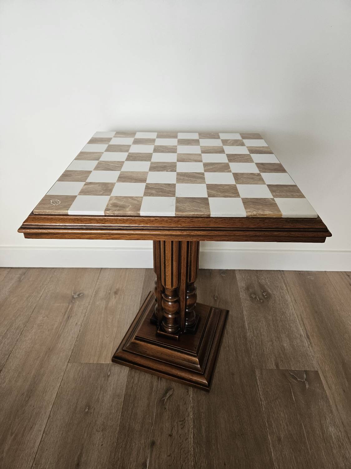 Onyx chess table on wooden stand