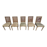 Lot de 5 chaises anciennes en bois et cannage
