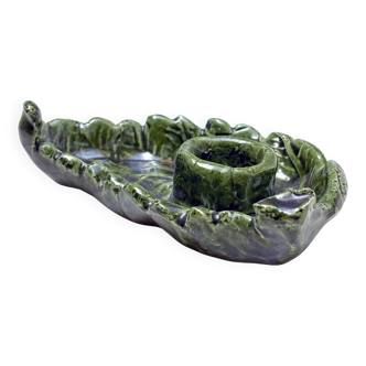Petit bougeoir en céramique barbotine verte