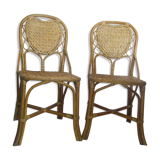 Pair of natural rattan and woven wicker chairs