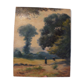 Old painting signed Ch.Francou - The walk in the forest