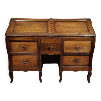 Antique curved secretary desk, Louis XV style, made of solid wood and marquetry.
