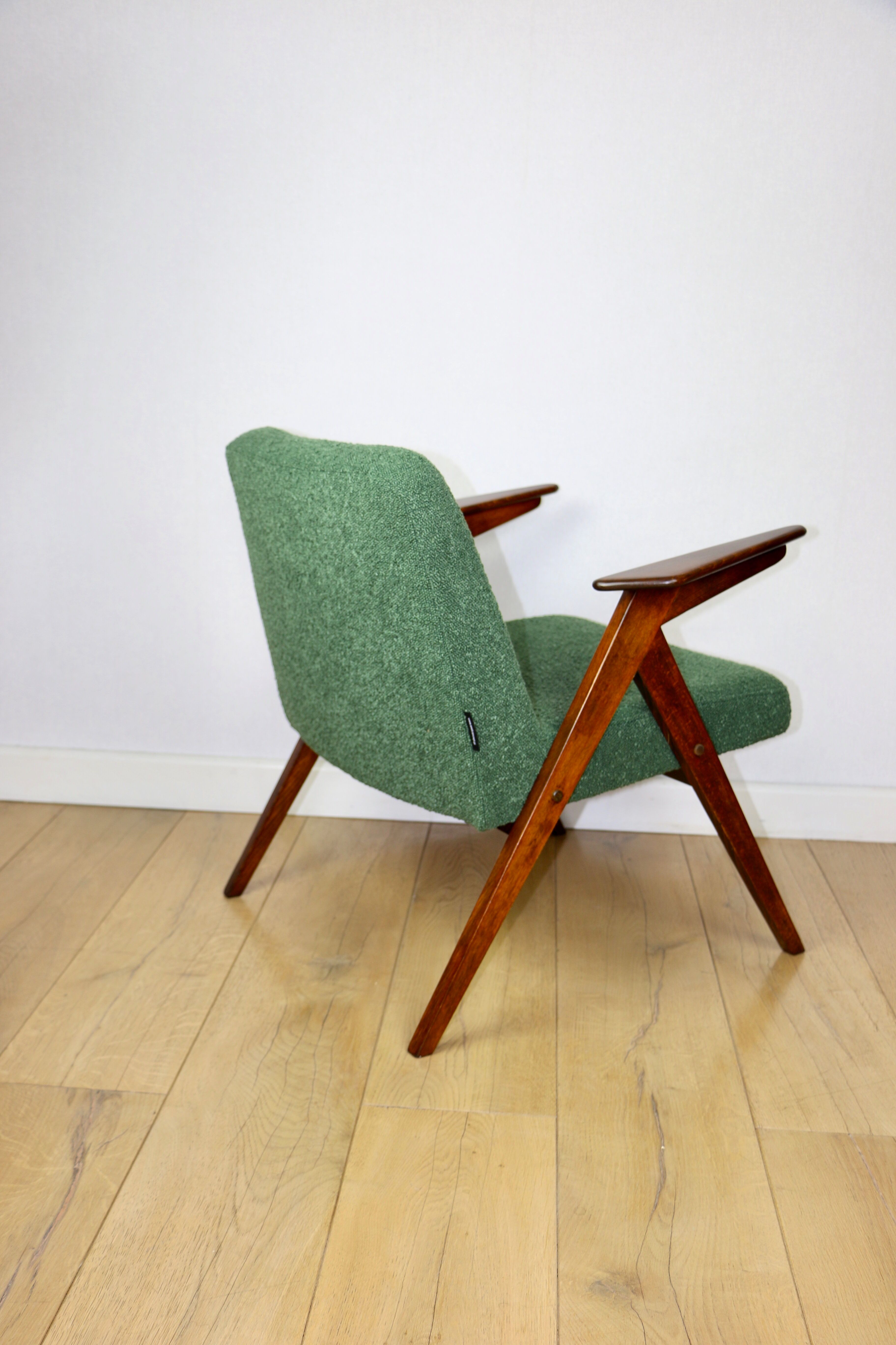Bunny armchair, 1970s green boucle by J. Chierowski - 2 pieces available